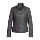 Black Stab-Stitch Style Pure Sheepskin Racer Leather Jacket For Women