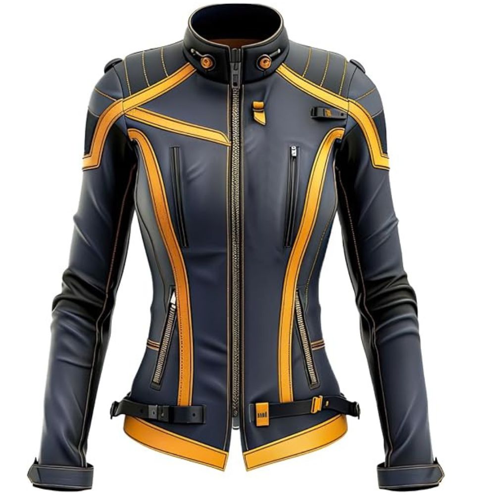 Classic Black Pure Sheepskin Futuristic Biker Leather Jacket For Women