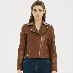 Classic Brown Fringed Tassels Pure Sheepskin Leather Jacket For Women