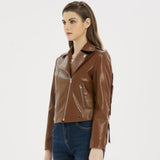 Classic Brown Fringed Tassels Pure Sheepskin Leather Jacket For Women