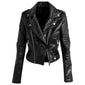 Classic Black Cropped Premium Lambskin Biker Leather Jacket For Women