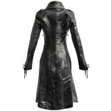 Gothic Chic Black Genuine Sheepskin Long Leather Trench Coat For women