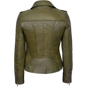 Rider Lightweight Olive Green Pure Sheepskin Leather Jacket For Women