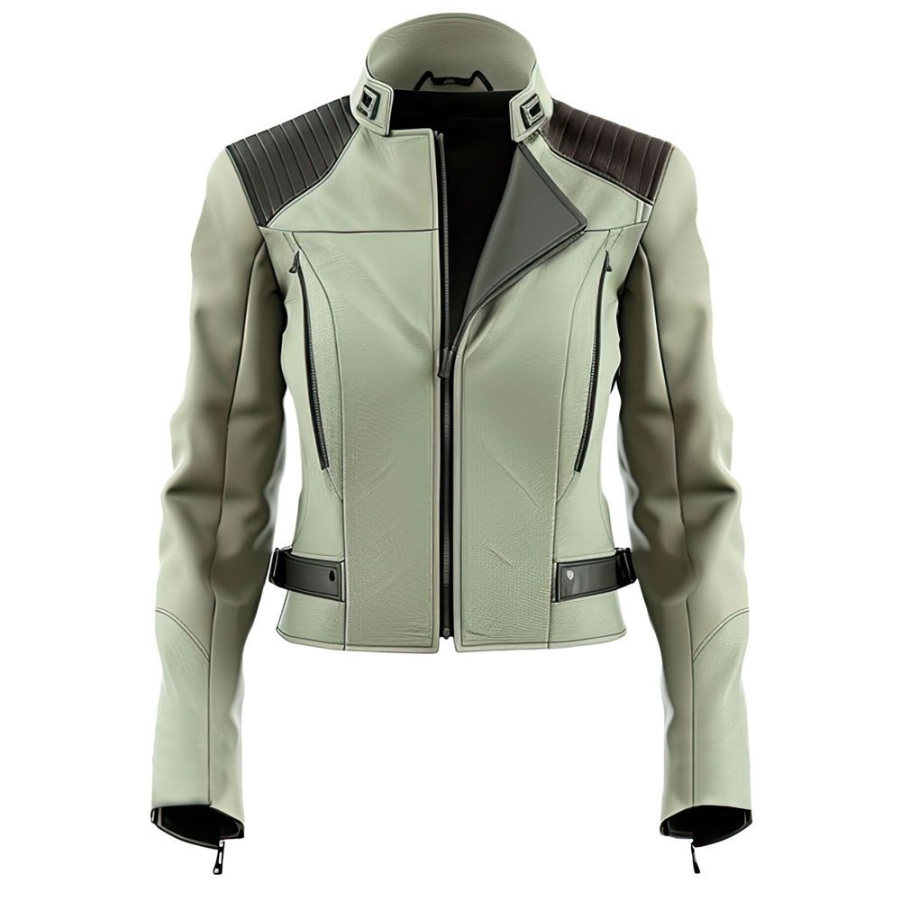 Sage Green Quilted Biker Genuine Sheepskin Leather Jacket For Women