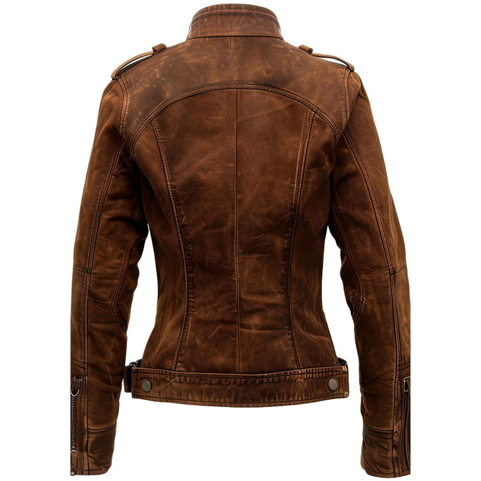 Winter Classic Distressed Brown Genuine Suede Leather Jacket For Women