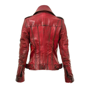 Brando Distressed Maroon Genuine Sheepskin Leather Jacket For Women