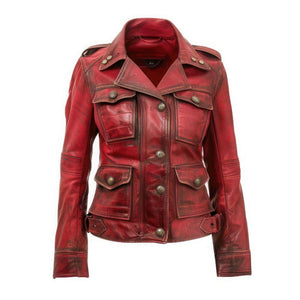 Brando Distressed Maroon Genuine Sheepskin Leather Jacket For Women