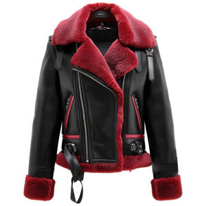 Winter Black Premium Sheepskin Faux Shearling Leather Jacket For Women