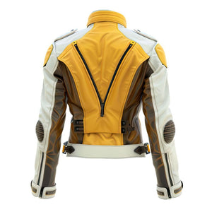 Moto Asymmetrical Yellow Genuine Sheepskin Leather Jacket For Women