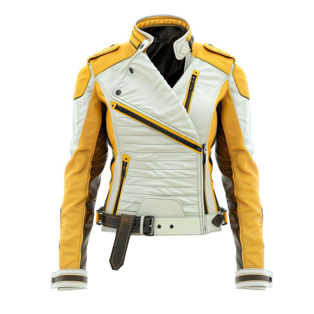 Moto Asymmetrical Yellow Genuine Sheepskin Leather Jacket For Women