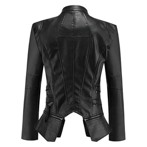 Winter Black Gothic Biker Genuine Sheepskin Leather Jacket For Women