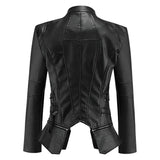 Winter Black Gothic Biker Genuine Sheepskin Leather Jacket For Women