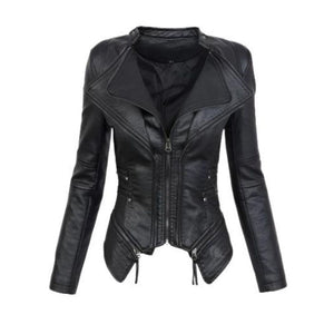 Winter Black Gothic Biker Genuine Sheepskin Leather Jacket For Women