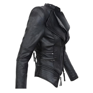 Winter Black Gothic Biker Genuine Sheepskin Leather Jacket For Women