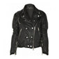 Black Quilted Motorcycle Genuine Sheepskin Leather Jacket For Women