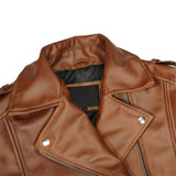 Brown Vintage Motorcycle Genuine Sheepskin Leather Jacket For Women