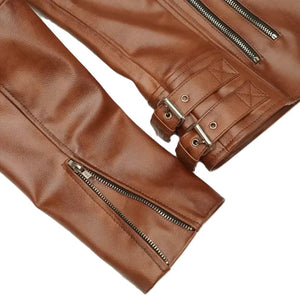 Brown Vintage Motorcycle Genuine Sheepskin Leather Jacket For Women