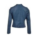 Winter Retro Blue Motorcycle Pure Sheepskin Leather Jacket For Women