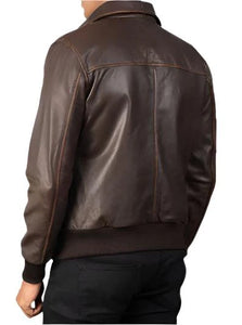 Winter Distressed Brown Premium Cowhide Bomber Leather Jacket For Men