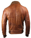 Winter Distressed Brown Fur Bomber Sheepskin Leather Jacket For Men