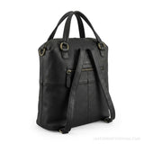 Black convertible leather backpack purse – back view with backpack straps and zip pocket