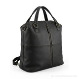 Black convertible leather backpack purse – front view with vertical zip pocket