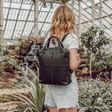 Black convertible leather backpack purse – worn as a backpack