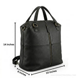 Black convertible leather backpack purse – dimensions 14 x 10 x 6 inches