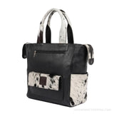 Black and white hair-on cowhide backpack purse – front view