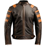 Winter Rust Brown Café Racer Genuine Sheepskin Leather Jacket For Men