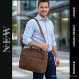 Distressed brown leather laptop messenger bag – carried crossbody