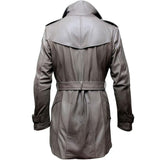 Winter Vintage Grey Belted Pure lambskin Leather Trench Coat For Men