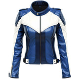 Classic Blue White Motorcycle Pure Sheepskin leather jacket For Women