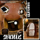 Brown and white hair-on cowhide backpack – interior with tablet, books and bottle