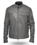 Winter Ash Gray Motorcycle Premium Sheepskin Leather Jacket For Men