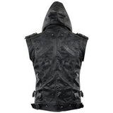 Classic Black Hooded Genuine Sheepskin Leather Vest Coat For Men