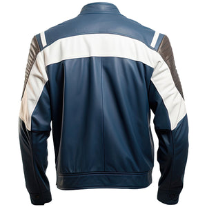 Winter Navy Blue Motorcycle Genuine Sheepskin Leather Jacket For Men