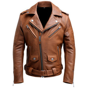 Winter Brown Moto-Biker Premium Sheepskin Leather Jacket For Men