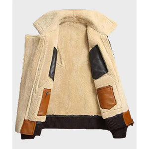 Colorblock Shearling-Lined Aviator Pure Sheepskin Leather Jacket For Men