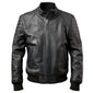 Black Pure Sheepskin Rib Knitted Slim-Fit Leather Bomber Jacket For Men