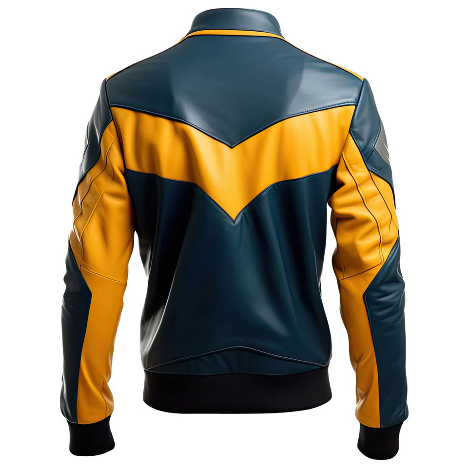 Winter Mustard-Yellow-Blue Genuine Sheepskin Leather Jacket For Men