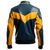 Winter Mustard-Yellow-Blue Genuine Sheepskin Leather Jacket For Men