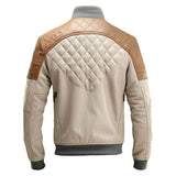Brown Cafe Racer Diamond Quilted Pure Sheepskin Leather Jacket For Men - Leather Factory USA