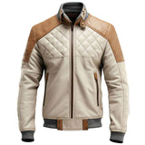 Brown Cafe Racer Diamond Quilted Pure Sheepskin Leather Jacket For Men - Leather Factory USA