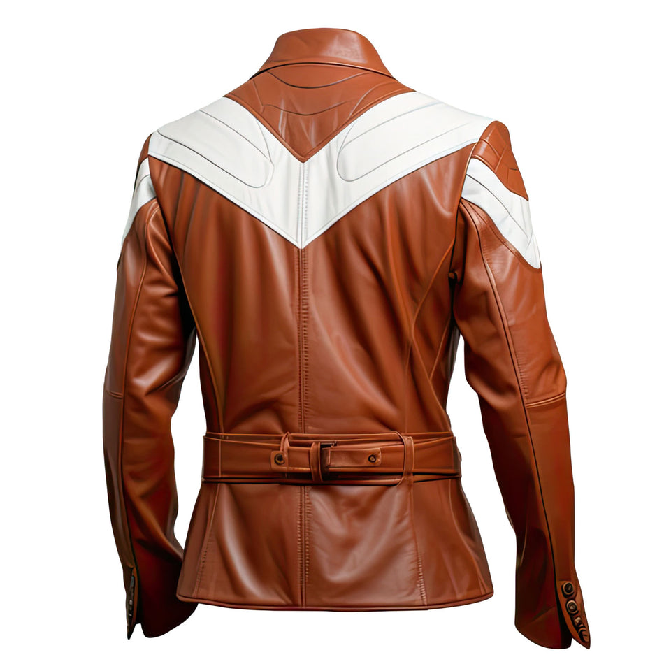 White-Brown Contrasted Outerwear Pure Sheepskin Leather Jacket For Men