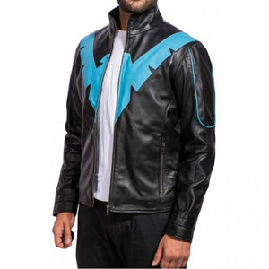 V-Shape Blue Night wing Slim-fit Pure Sheepskin Leather Jacket For Men