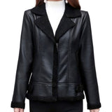 Black Bomber Faux Shearling Premium Sheepskin Leather Jacket For Women