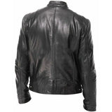 Winter Black Sleek Motorcycle Premium Sheepskin Leather Jacket For Men