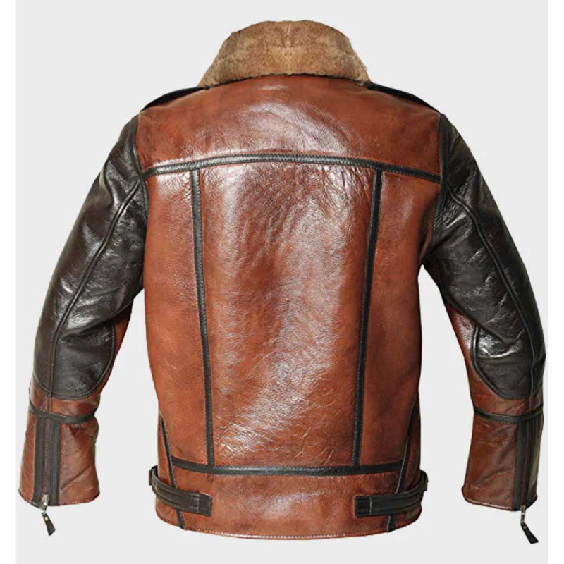 Winter Dark Brown Faux Shearling Pure Sheepskin Leather Jacket For Men