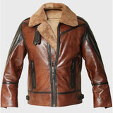 Winter Dark Brown Faux Shearling Pure Sheepskin Leather Jacket For Men